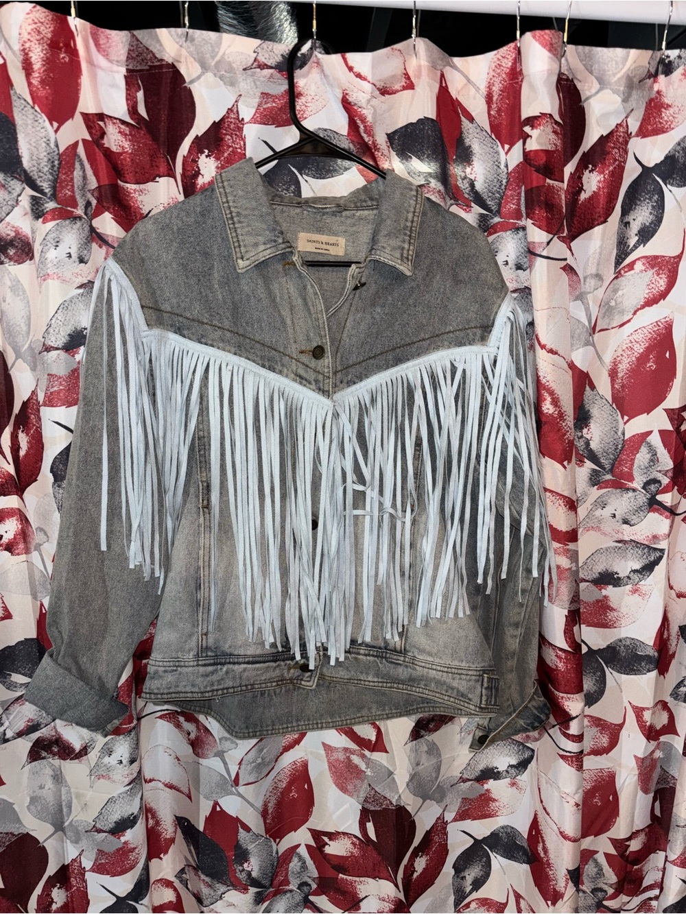 Women’s Fringe Denim Jacket in Light Blue